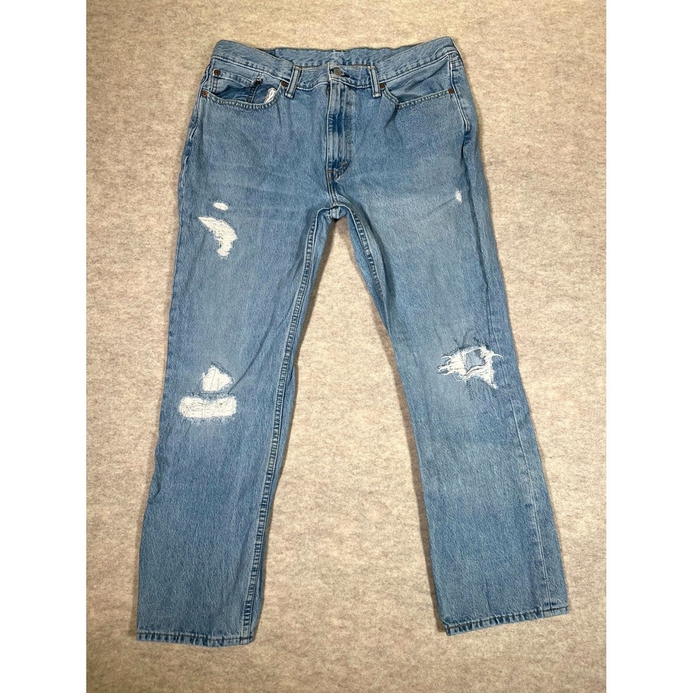 Levi's 514 Jeans Mens 36x30 Blue Denim Cotton Straight Everyday Wear Distressed
